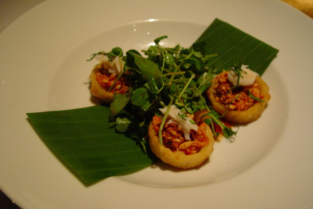 appetizers on banana leaf